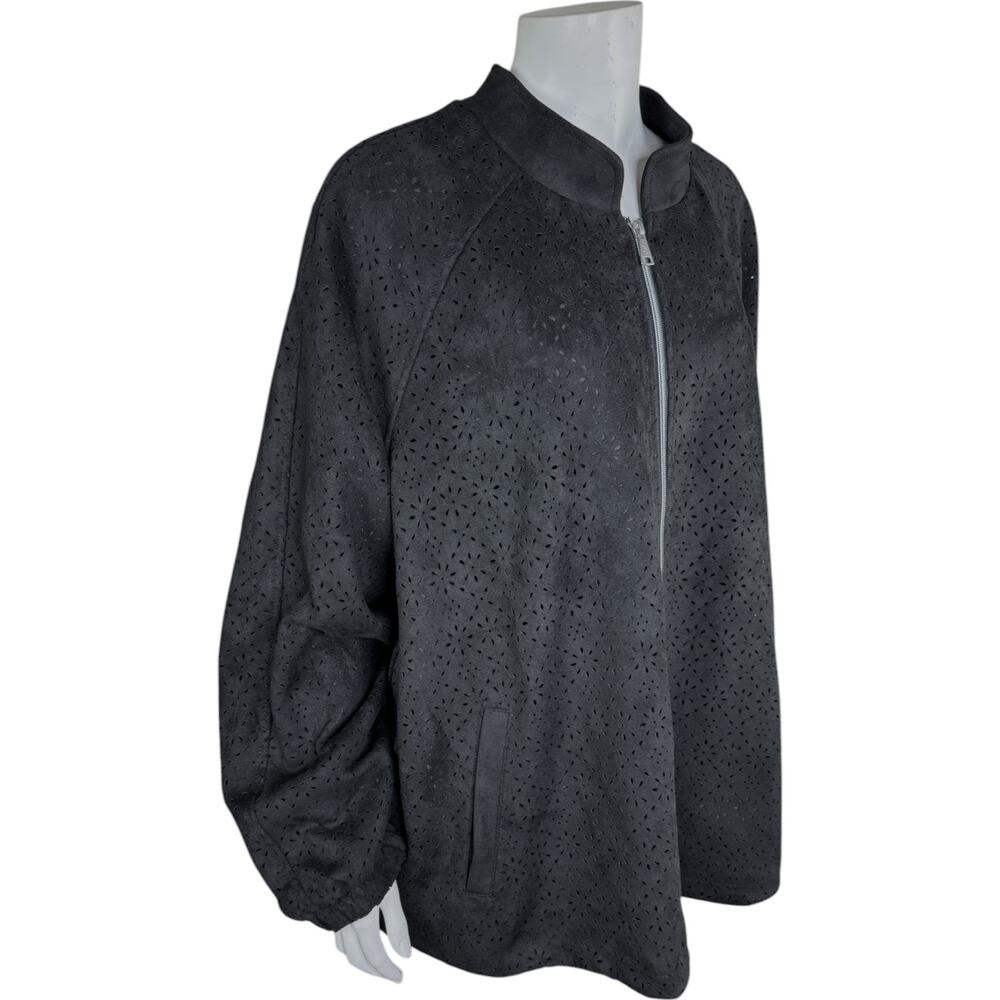 Dennis Basso Perforated Faux Suede Jacket Black‎ X-Large NWOT Eyelet Lined - Picture 11 of 13